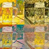 Quatre chopes de bière stylisées, comme un diacetyl rest artistique.