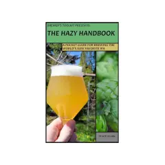 Le livre "The Hazy Handbook" présente une bière IPA trouble et des cônes de houblon, guide pour brasser cette IPA populaire.