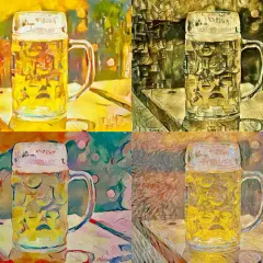 Quatre chopes de bière stylisées, comme un diacetyl rest artistique.