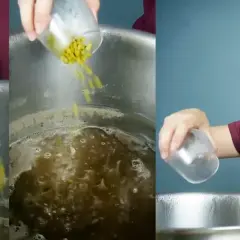 Préparation d'une recette NEIPA : ajout de houblon dans une marmite bouillonnante.