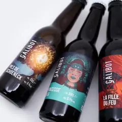 Trois bouteilles de bière Galibot : "Pils de Schoeneck", "Princesse Inca" et "La Fille du Feu". Une bière skull pour les amateurs.