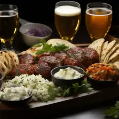 Un accord met et bière parfait : brochettes grillées, pains plats, sauces et bières ambrées.