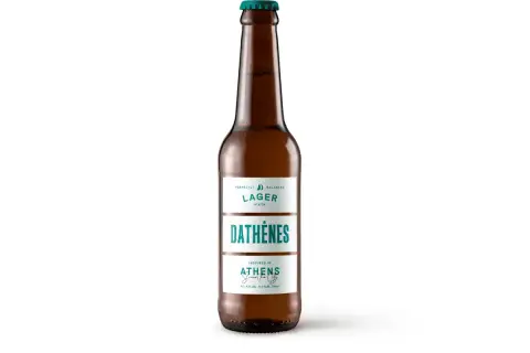 Bouteille de bière Lager Dathènes, inspirée d'Athènes. La meilleure bière grecque pour une dégustation parfaite.