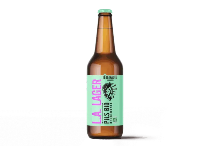Bouteille de bière finlandaise L.A. Lager, une Pils Bio houblonnée de la brasserie Tête Haute.