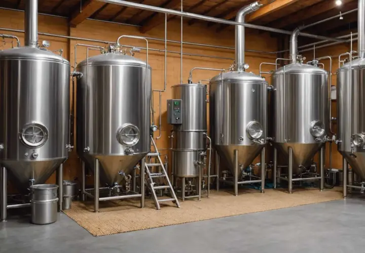Cuves en acier inoxydable dans une brasserie, prêtes pour l'empatage bière.