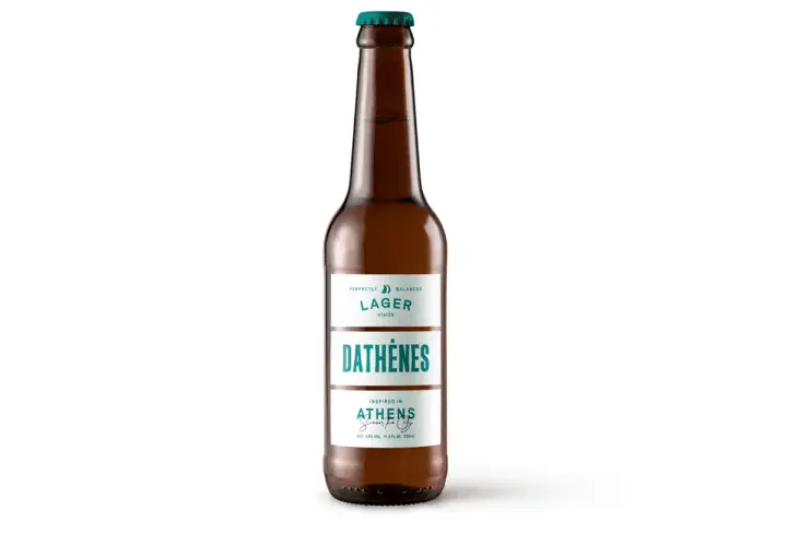 Bouteille de bière Lager Dathènes, inspirée d'Athènes. La meilleure bière grecque pour une dégustation parfaite.
