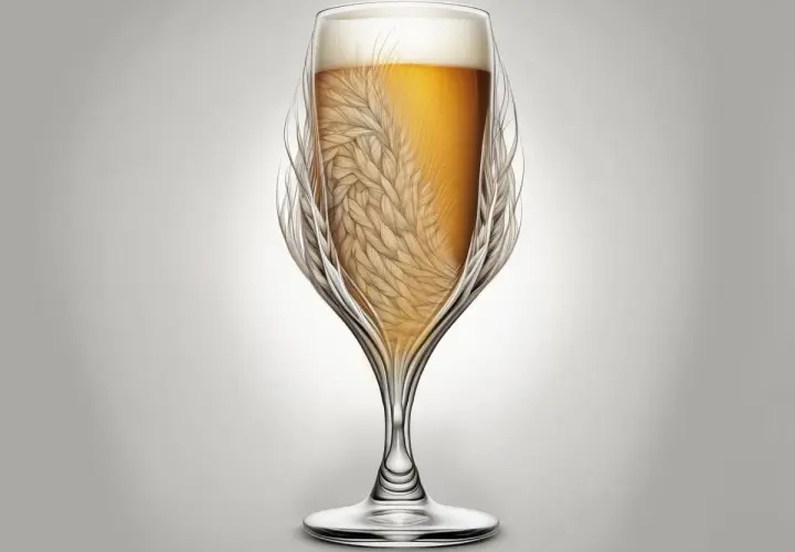Verre de bière ambrée avec des épis de blé entrelacés, évoquant la levure Bry 97.