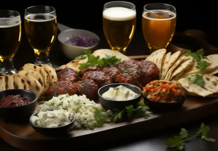 Un accord met et bière parfait : brochettes grillées, pains plats, sauces et bières ambrées.