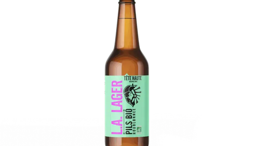 Bouteille de bière finlandaise L.A. Lager, une Pils Bio houblonnée de la brasserie Tête Haute.