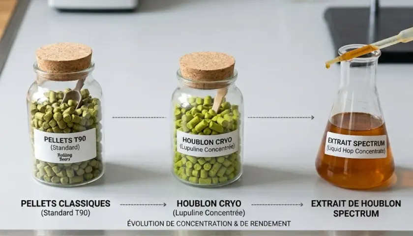 Le houblon Comet évolue : des pellets classiques aux pellets cryo concentrés, puis en extrait liquide.