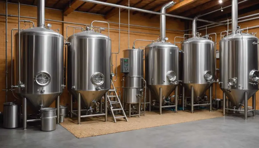 Cuves en acier inoxydable dans une brasserie, prêtes pour l'empatage bière.
