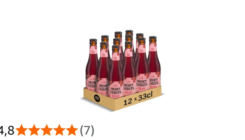 Douze bouteilles de bière Mort Subite Kriek Lambic, 33cl. Le pourcentage d'alcool n'est pas visible.