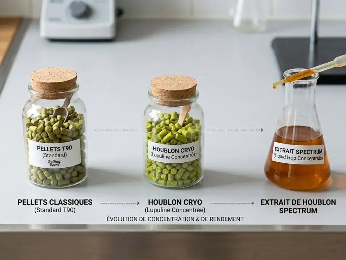 Le houblon Comet évolue : des pellets classiques aux pellets cryo concentrés, puis en extrait liquide.
