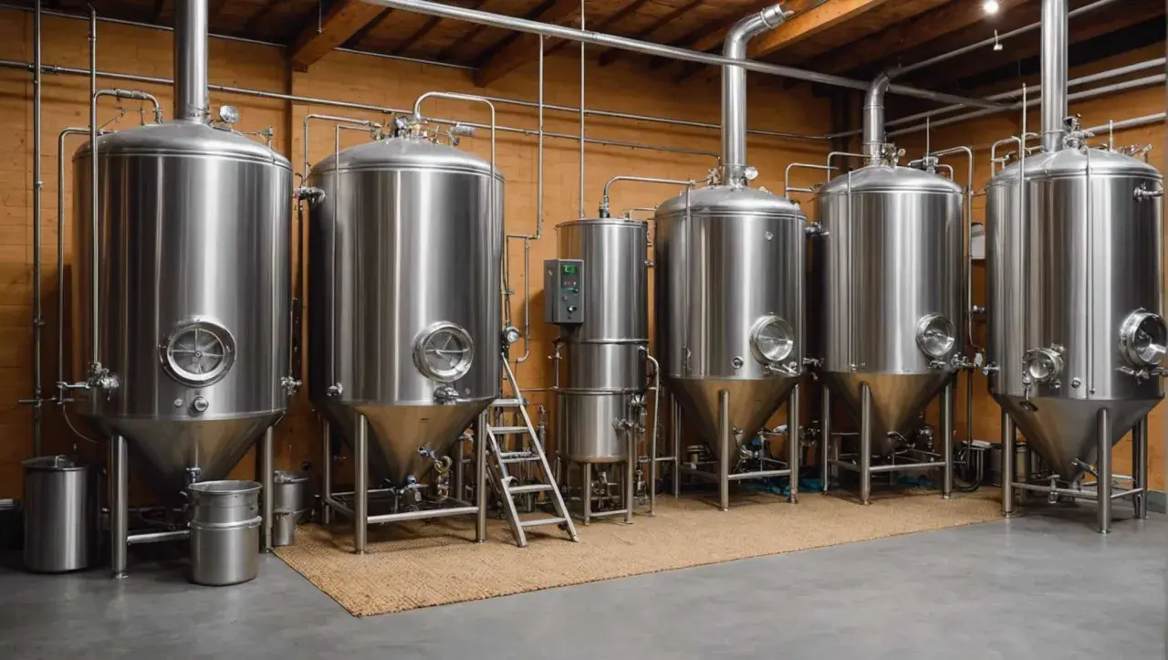 Cuves en acier inoxydable dans une brasserie, prêtes pour l'empatage bière.