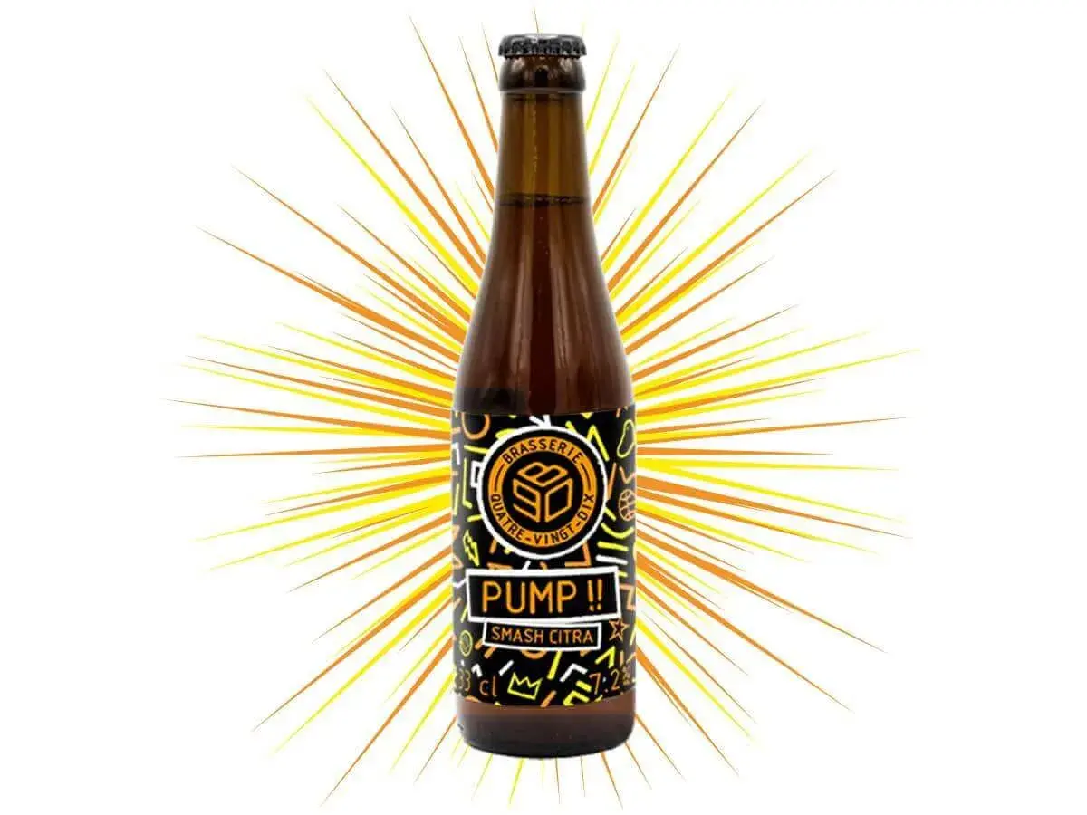 Bouteille de bière "Pump !! Smash Citra" de la Brasserie Quatre-Vingt-Dix, mettant en avant le houblon citra.