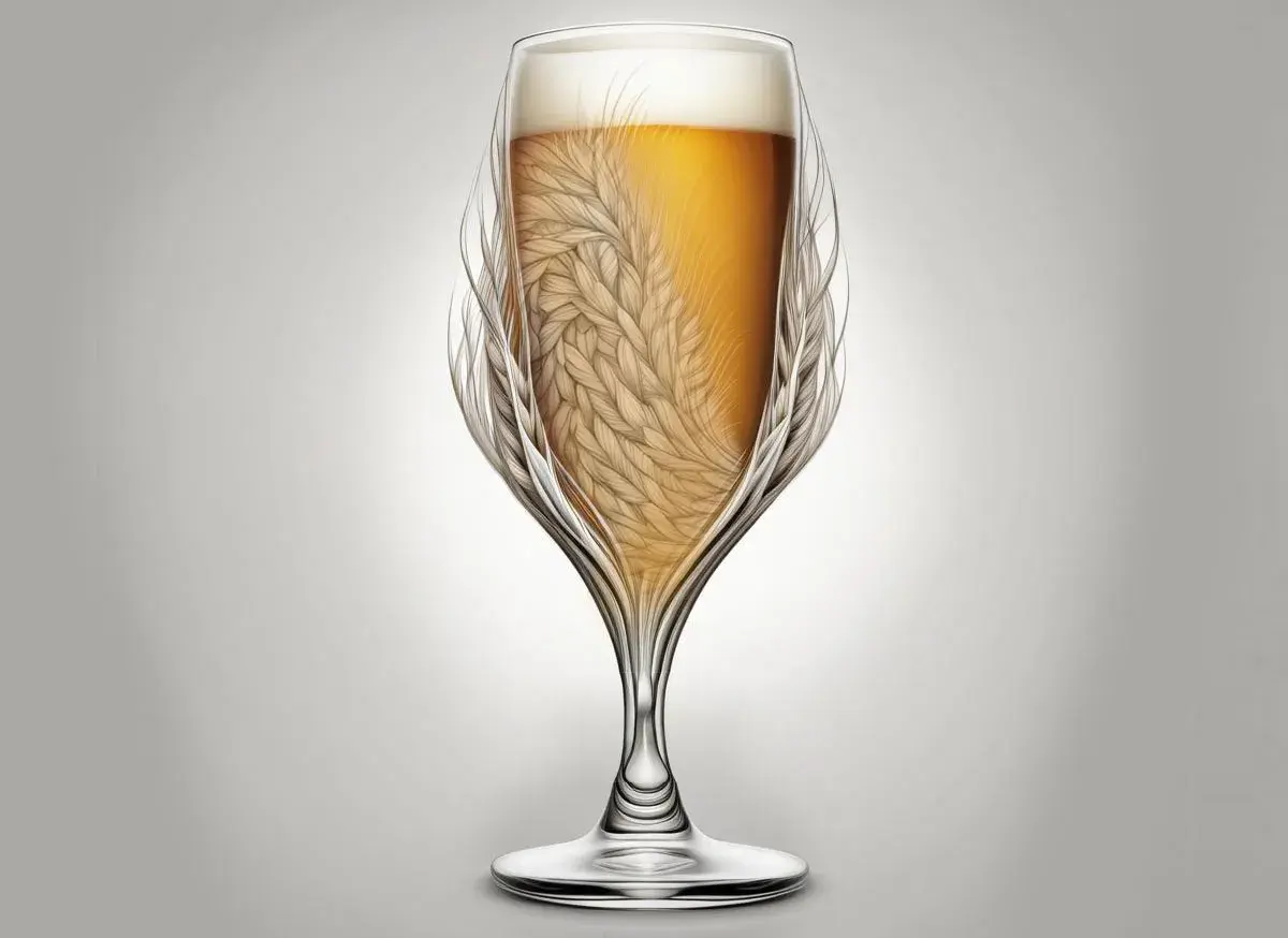 Verre de bière ambrée avec des épis de blé entrelacés, évoquant la levure Bry 97.