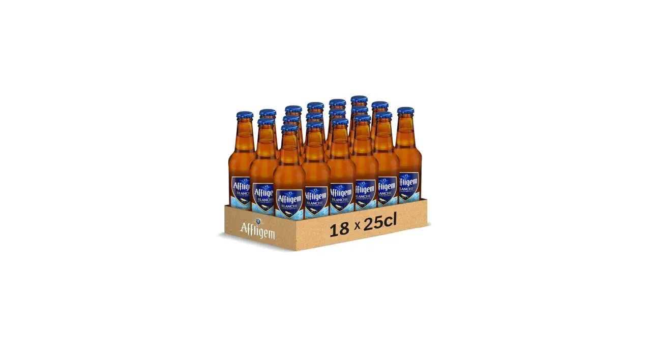 Un carton de 18 bouteilles d'Affligem Blanche, une bière belge rafraîchissante. Parfait pour partager entre amis.