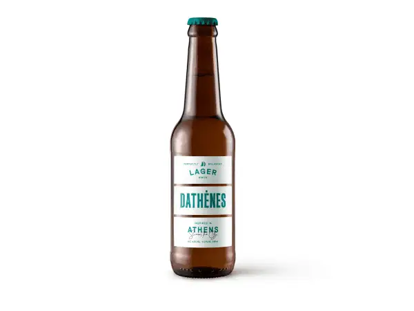 Bouteille de bière Lager Dathènes, inspirée d'Athènes. La meilleure bière grecque pour une dégustation parfaite.
